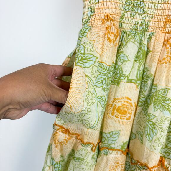 NWT Free People Adriel Midi Shirred Dress Floral Yellow Green $168 - S - Picture 4 of 10